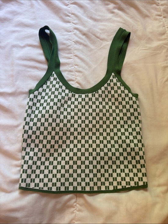 Abercrombie & Fitch Tops - Abercrombie & Fitch Green and Cream Checker Knit Tank